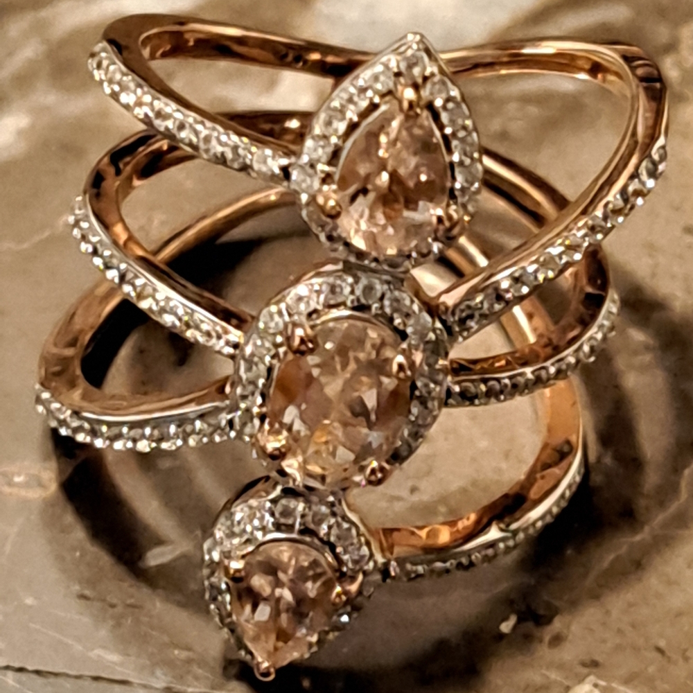 Elegant 18K Rose Gold over Sterling Silver with Peach Morganite Ring